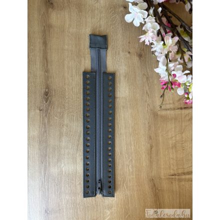 Prémium bőr horgolható cipzár, szürke, 25 cm