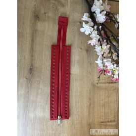 Prémium bőr horgolható cipzár, piros, 25 cm