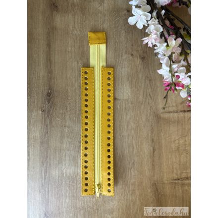Prémium bőr horgolható cipzár, sárga, 25 cm