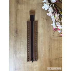 Prémium bőr horgolható cipzár, barna, 25 cm