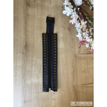 Prémium bőr horgolható cipzár, fekete, 25 cm