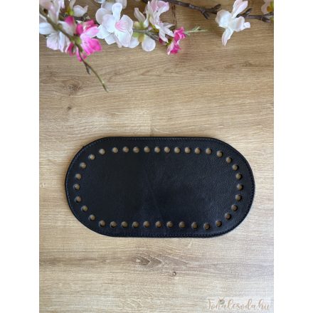 Prémium bőr táska alj, horgolható, fekete, 20x10 cm
