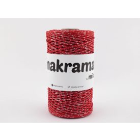   Makramé Fonal Csillogó Ezüst, Piros, 200m, 2mm, 250g, mg101