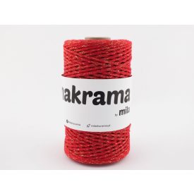   Makramé Fonal Csillogó Arany, Piros, 200m, 2mm, 250g, mg111