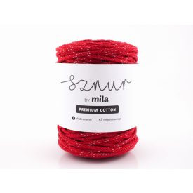   Prémium Pamut Zsinórfonal Csillogó Ezüst, Piros, 100m, 5mm, 600g, pcg112